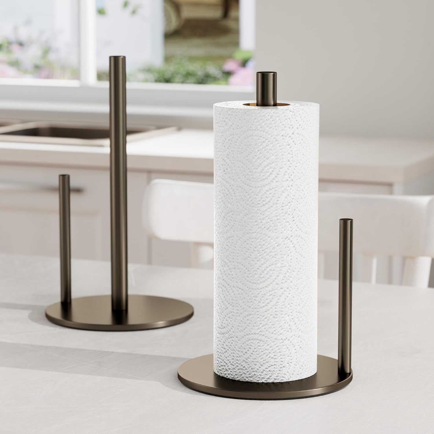 Bronze Kitchen Paper Holder, Oil Rubbed Bronze Paper Towel Holder, Kitchen Roll Organizer, Countertop Roll Dispenser with Weighted Base