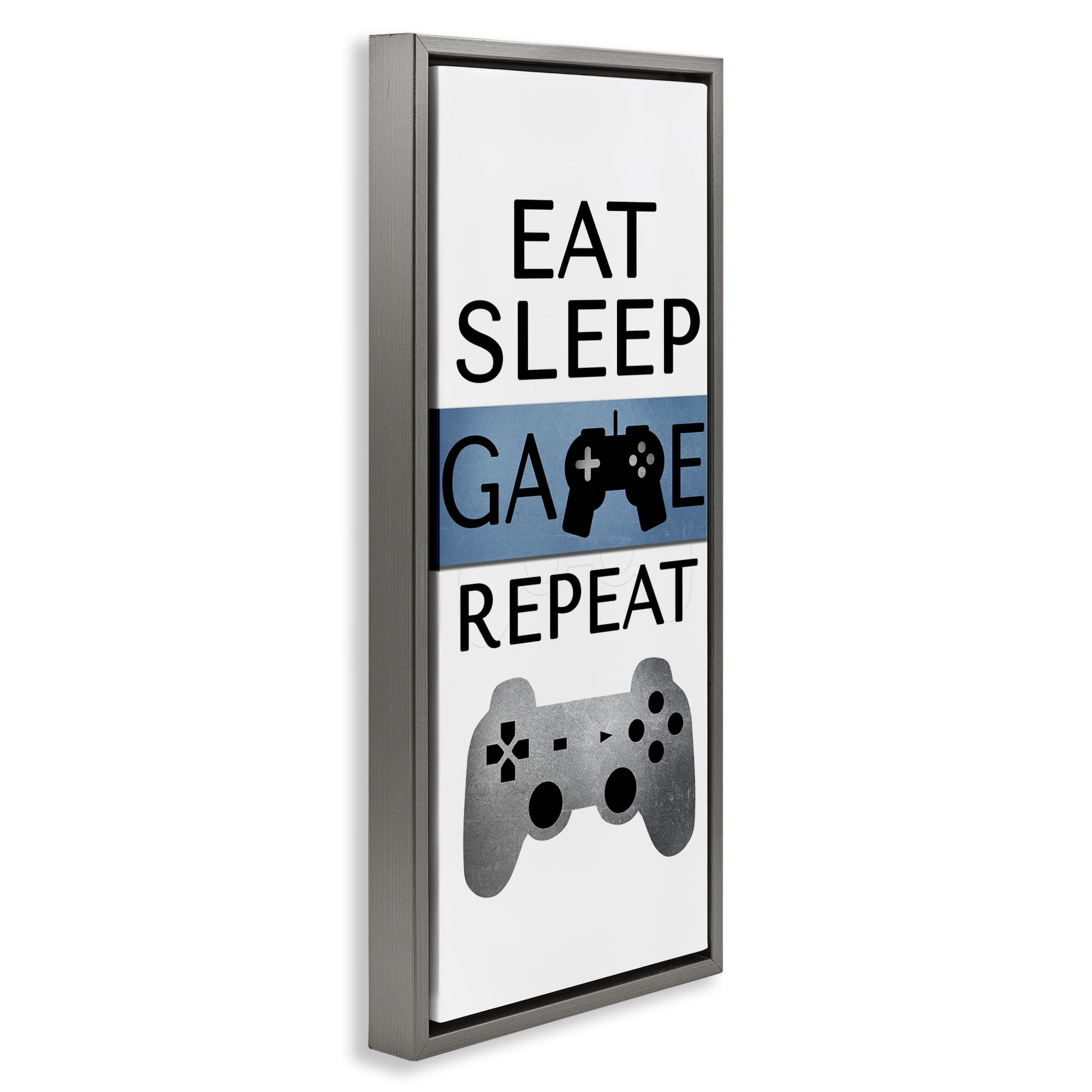 Stupell Industries Game Repeat Lifestyle Typography Painting Gray Floater Framed Art Print Wall Art, 11 x 25