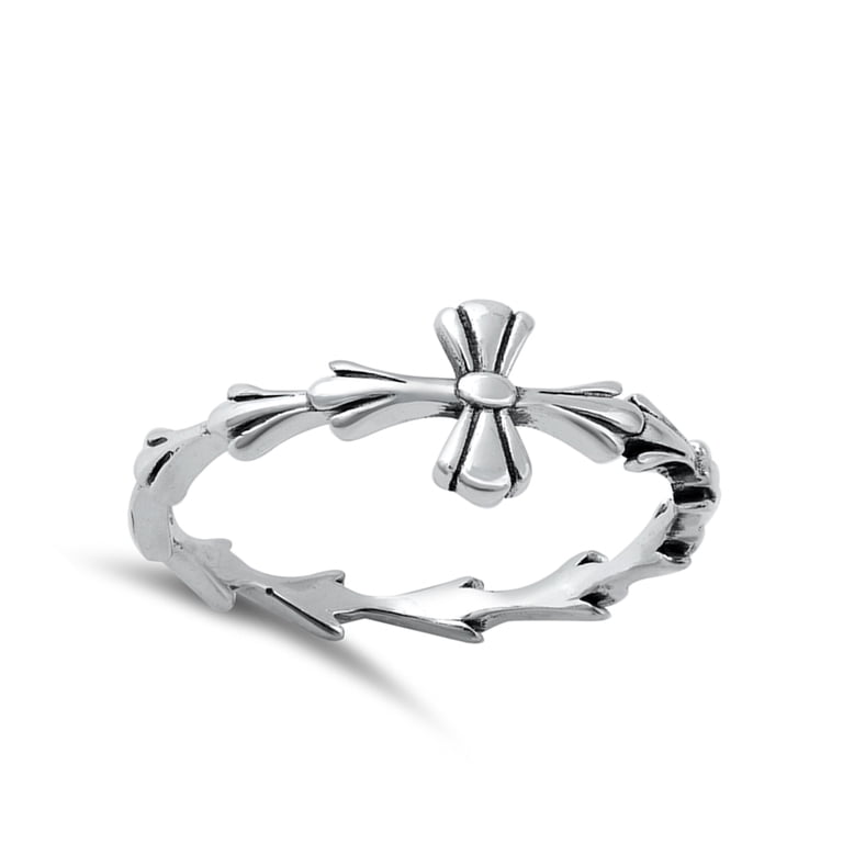 Floral Sideways Cross Ring .925 Sterling Silver Band Jewelry 