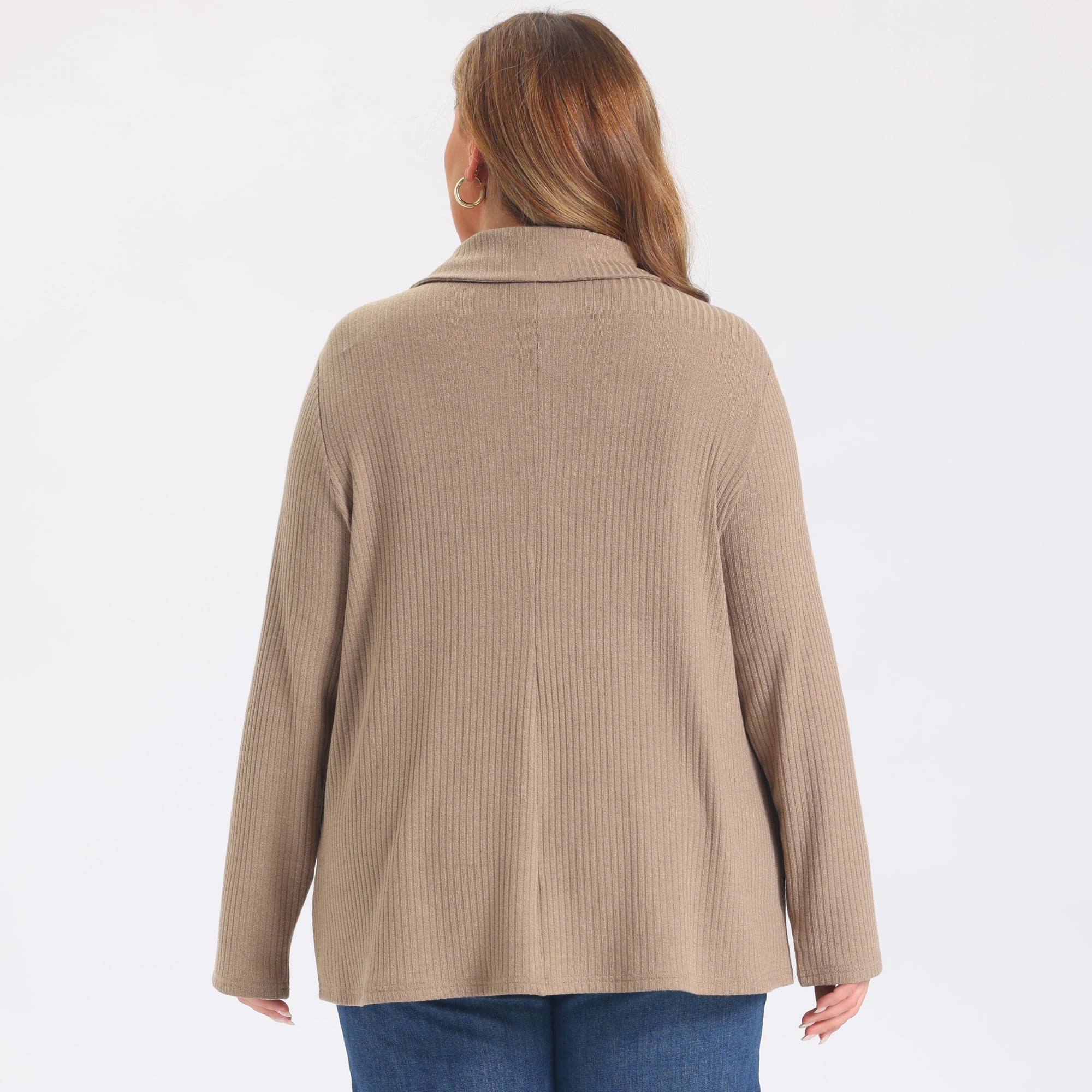 DARING DIVA Women's Plus Shawl Collar Button Decor V Neck Tops 4X Khaki
