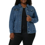MODA NOVA Juniors Plus Size Long Sleeve Button Down Jean Denim Jacket with Pockets 2X Snow Blue