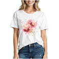 thumbnail image 2 of Auroural T Shirts for Women Short Sleeve Shirts for Women Graphic Tees Flower Printed Shirt Short Sleeve Round Neck Outfit Clothes Workout Tops for Women Womens Tops 1PC Top White M, 2 of 4