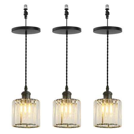 

KAYYELAMP 3-Pack Hanging Light Crystal Lampshade Black Base E26 Connection Modern Design Pendant Lamp Replacement Downlight for Kitchen Dining Table Loft(No Bulb)