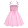 thumbnail image 2 of IBTOM CASTLE Girls' Bow Spaghetti Strap Dress - Adjustable A-Line Bubble Hem Party Dress for Summer Birthday Party School Pink, 2 of 7