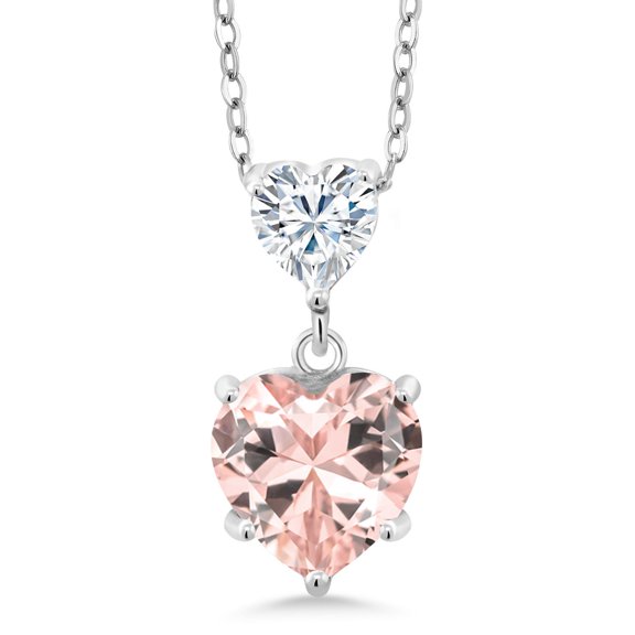 Gem Stone King 925 Sterling Silver Pendant with Chain Nano Morganite and Moissanite (2.46 Cttw)