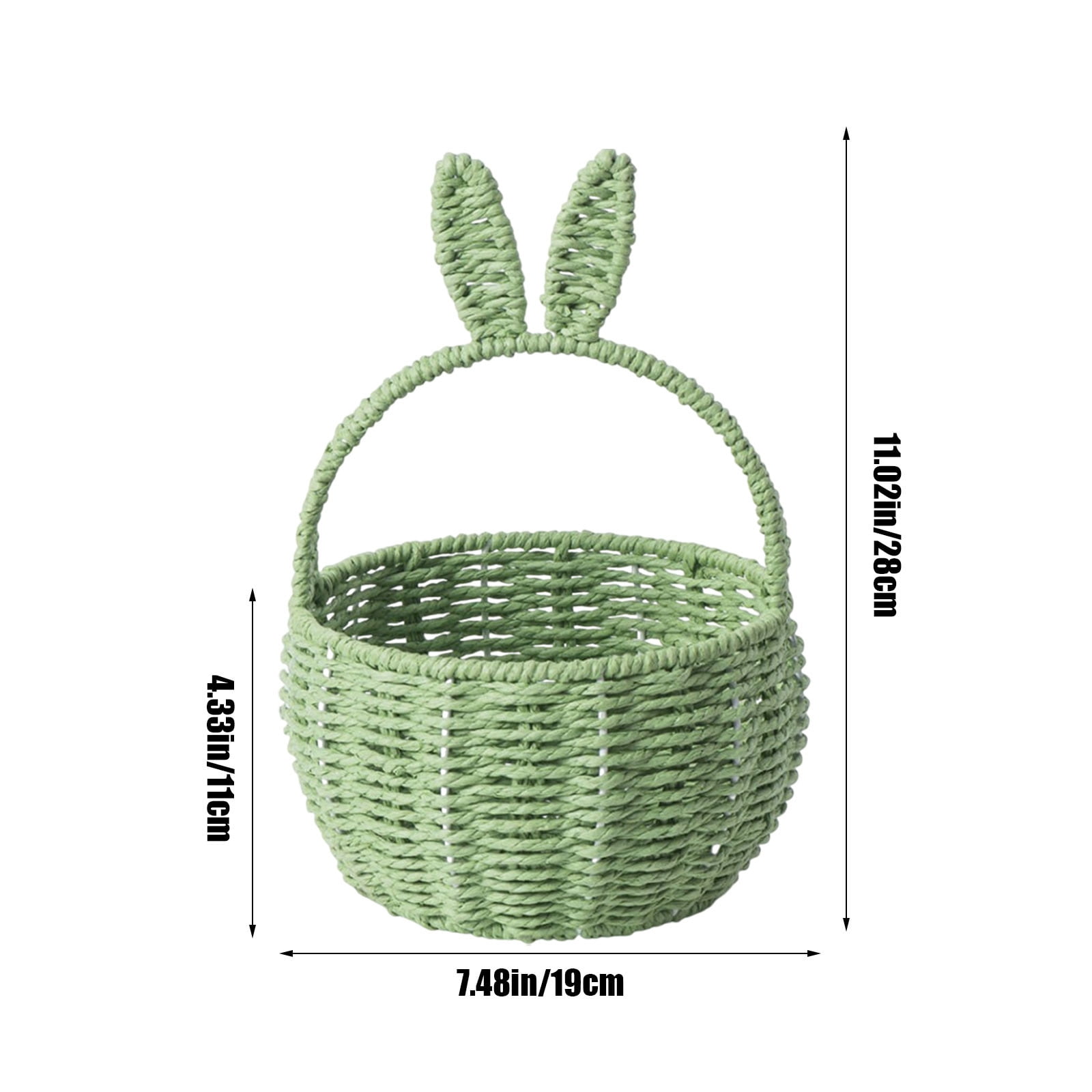 Green Easter Themed Woven Basket For Holiday Decor And Gift Giving Bunny Storage Tote With Handles For Organizing Snacks And Small Items
