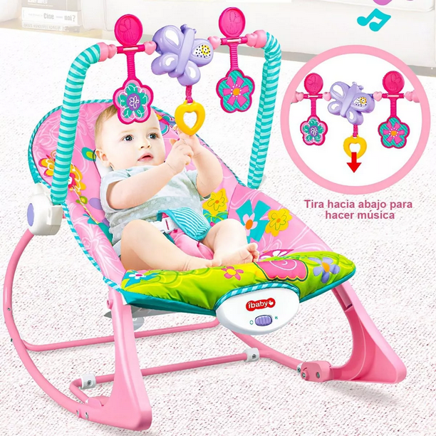 Silla Vibradora Mecedora De Bebe Musical Con Juegos Rosa Walmart