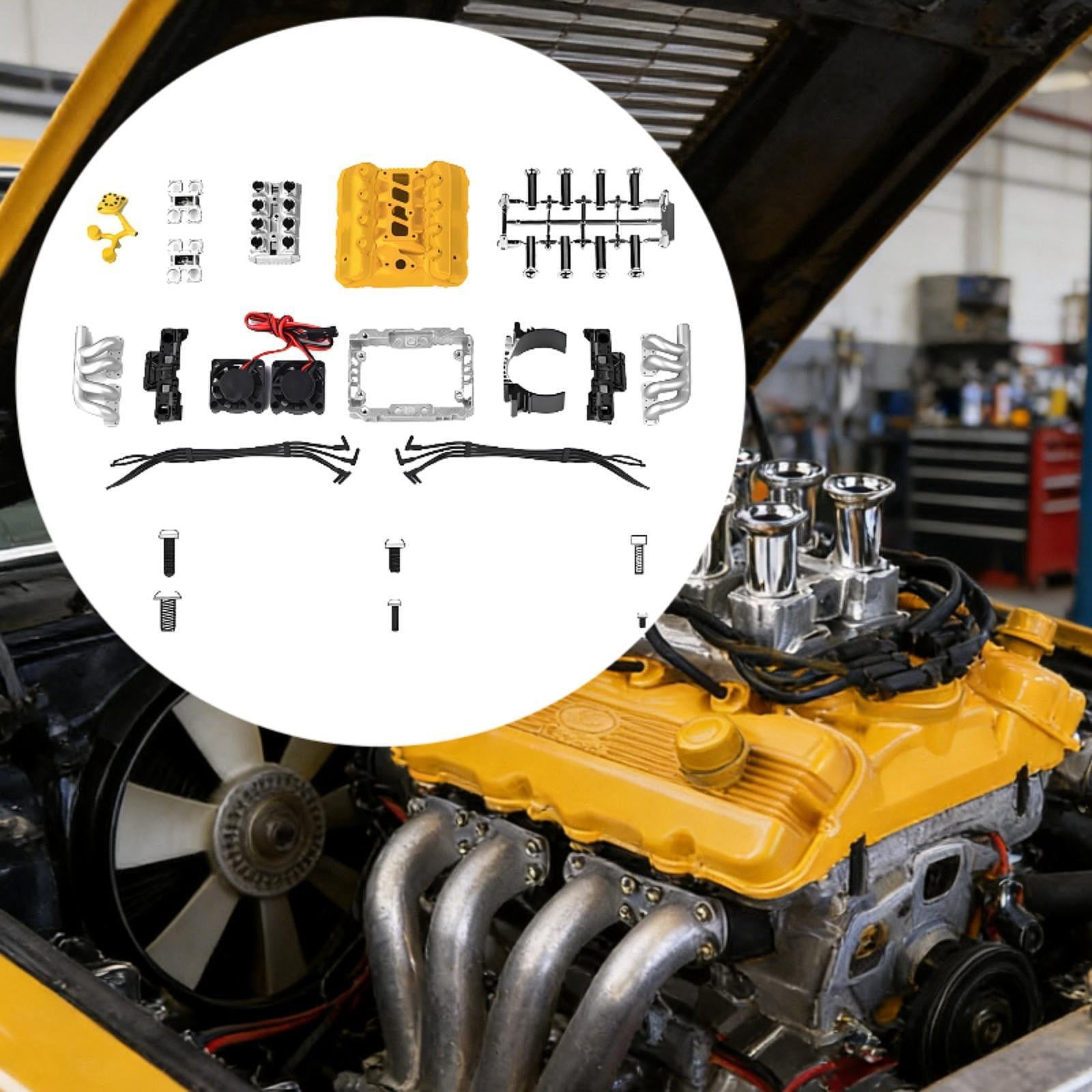 MERIGLARE RC Car Djv8 Simulate Engine Fans Radiator Accessories for 1/10 Scale Model Premium Quick Installation Pare Parts Professional yellow
