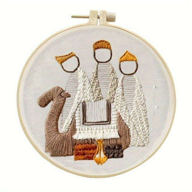 YOPTOP 1 Set Christmas Cross Stitch Nativity Scene Embroidery Kit - Complete DIY Materials for Handmade Embroidery Includes Pattern Thread and Needle for Creative Holiday Crafting,Style C