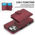 thumbnail image 6 of 2 in 1 Detachable Magnetic Phone Cases Compatible with iPhone 16 Pro, with Credit Card Holder, Classic Durable Premium PU Leather Kickstand Rugged Flip Cover for Women Men,  Winered, 6 of 8