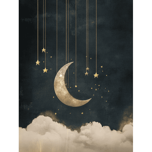 Moon and Stars Canvas Art Print， Perfect for Bedroom， Living Room， Nursery， Office， and Hallway Decoration.