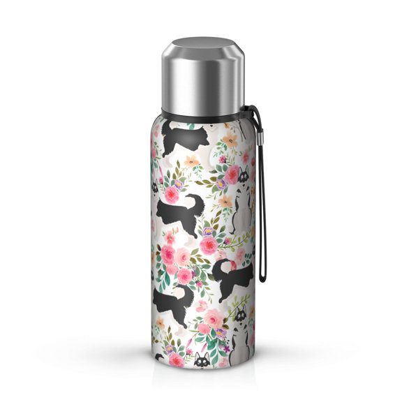 20 Oz Husky Dog Flower Floral Coffee Tumbler Double Wall Insulated Stainless Steel Water Bottle | Metal Reusable Thermoses Flask with Cup Cap | Leak & Sweat Proof with Anti-Dust Lid