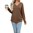 thumbnail image 3 of Womens T Shirts V Neck Long Sleeve Casual Tops Soft Solid Basic Tee Coffee XXL, 3 of 10