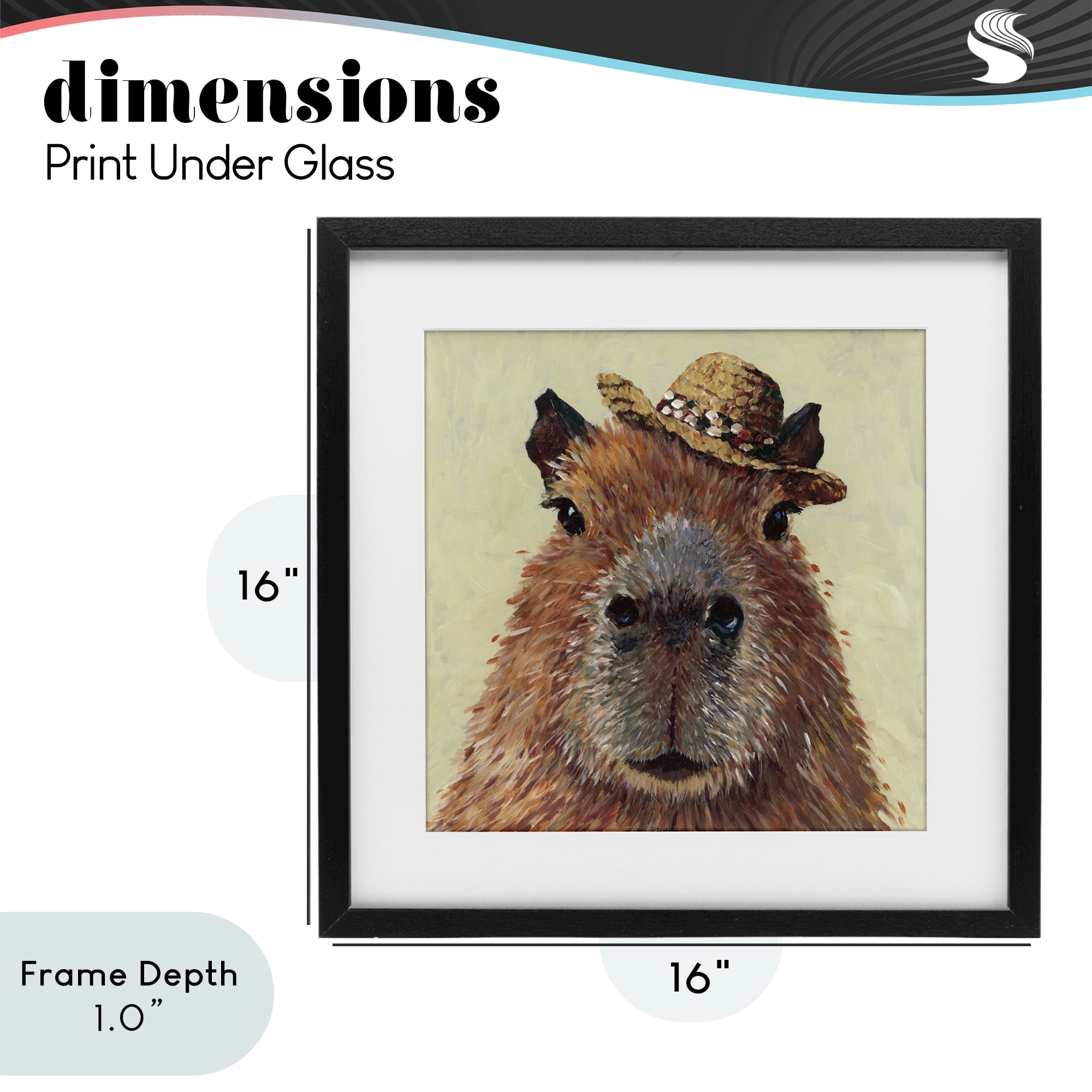 Stupell Industries Capybara with Straw Hat Black Framed Print Under Glass, design by Studio Bautista