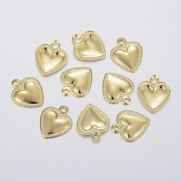 304 Stainless Steel 10 pc 304 Stainless Steel Charms Puffed Heart Real 18K golden Plated 10x8x0.8mm Hole: 1mm