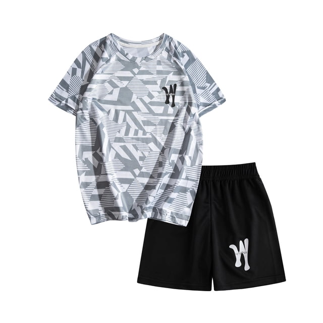 Odeerbi 3-14 Años Niños Trajes de Verano de Atletismo de Secado Rápido Deportes Correr Tops Pantalones Cortos Conjunto de Manga Corta Cuello Redondo Pantalones Cortos Traje