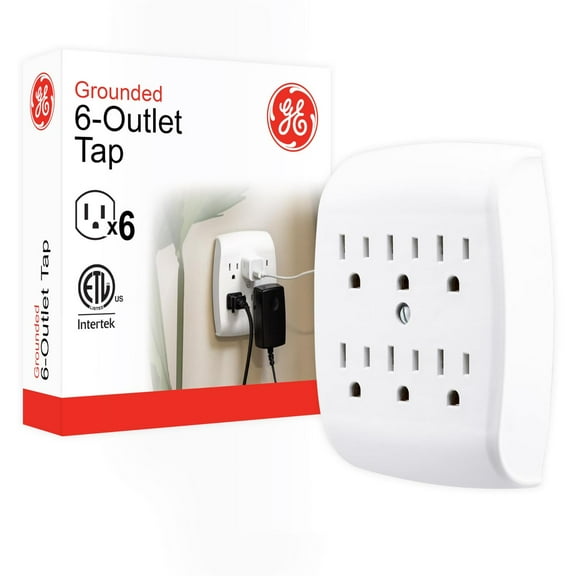 GE Adaptador de Tierra para pared con 6 enchufes Blanco