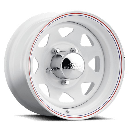 15x7 Allied 80 Series 8 Spoke White Steel Wheel 5x4.75 (-6mm)