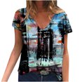 thumbnail image 2 of T-Shirts d'Été pour Femmes Grande Taille à Manches Courtes Femmes Blouse Imprimée d'Été T-Shirts Décontractés à Col en V T-Shirts à Manches Courtes Hauts T-Shirt à Col en V Femmes en Liquidation, 2 of 5