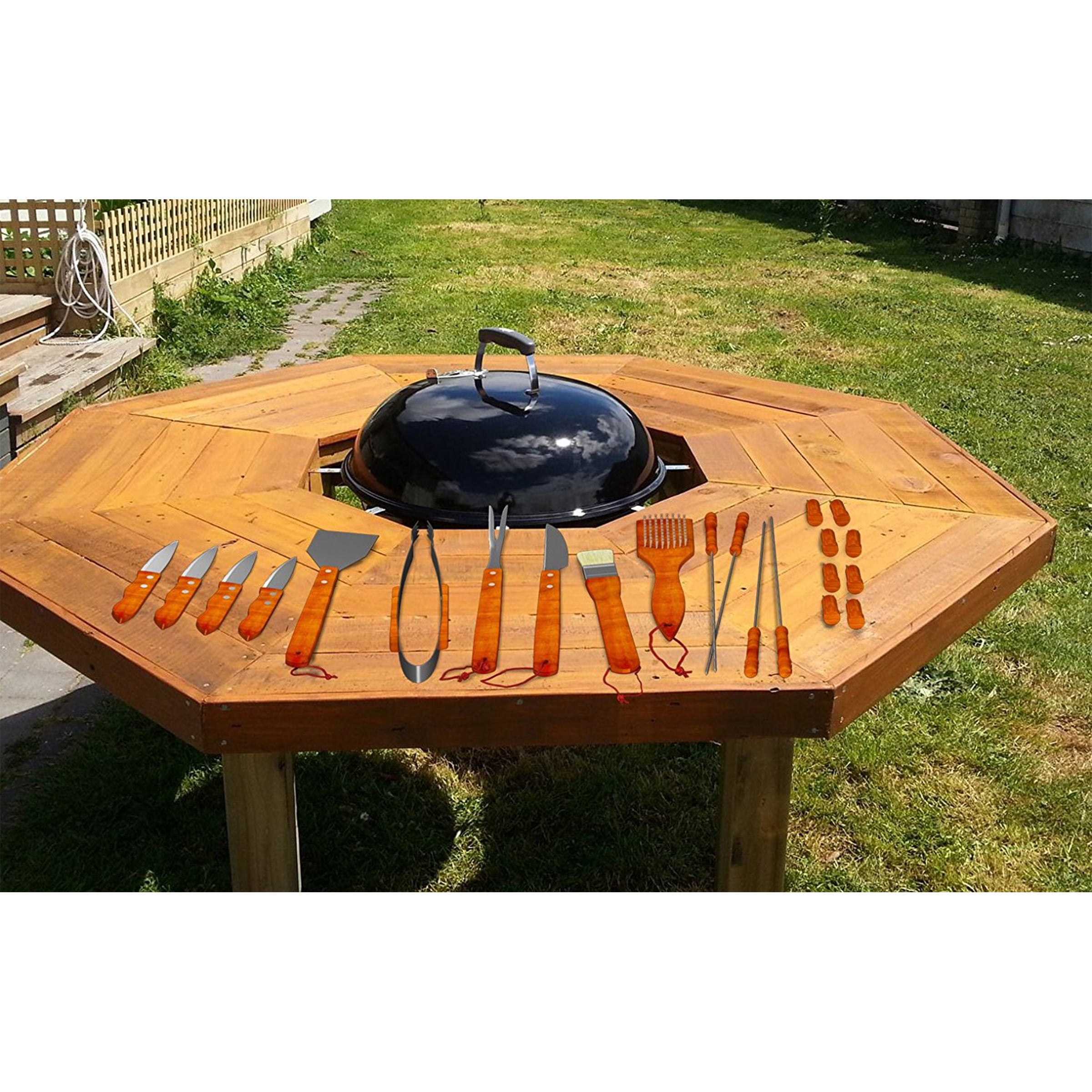 BBQGuys Signature 4 Piece Stainless Steel with Wooden Handles Tool Set