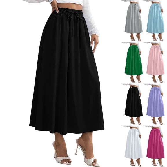 Maoxin Women's Skirts Women's Solid Color Fashionable Large Skirt With Loose Pockets Long Skirt ,Blue,Free Size