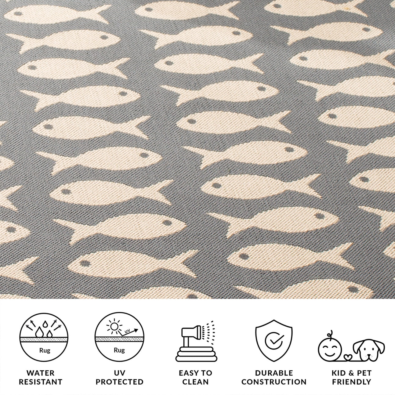 Safavieh Courtyard Tranter Fishes Indoor/Outdoor Area Rug, Gray/Beige, 5'3" x 7'7"