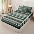 thumbnail image 3 of Castle Fairy Hippie Horizontal Stripe Zipper Queen Comforter Set with Fitted Sheet and 2 Pillowcases,Bohemian Line Zipper Bedding Set,Sage Charcoal White,Reversible, 3 of 7