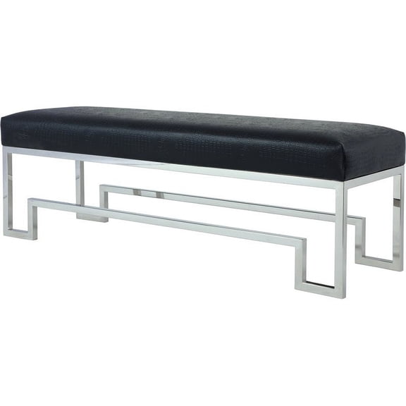 Pangea Home Laurence 18" Stainless Steel Bench in Silver & Faux Black Gator
