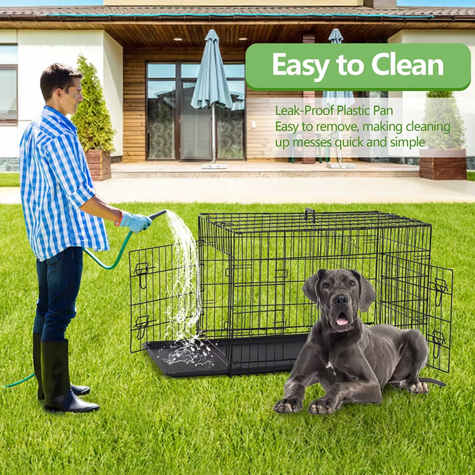 YRLLENSDAN,Dog Crates for large Dogs,large Dog Kennel Indoor,Dog Cages for large Dogs,Collapsible Dog Crate,xxl Dog Crate,48 Inch,Black