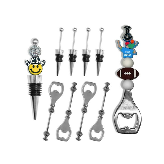 Beadable Bottle Opener and Wine Stopper Silver Stainless Steel 10 pk, 5 of Each Bulk Silicone Focal Glass Beads Kit DIY