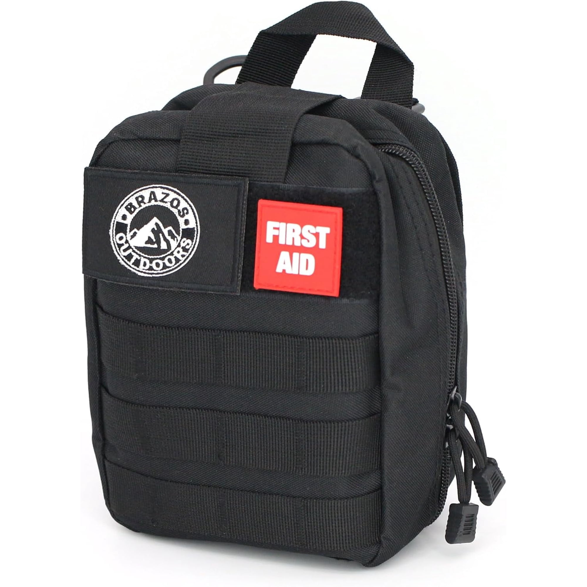 The Brazos First Aid Survival Kit, 250 Pieces, Hiking & Camping Essentials, Survival Gear and First Aid Combo for Emergency Preparedness, Lightweight, Portable, Tactical Clips & Closures, Black