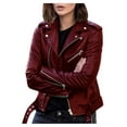 thumbnail image 2 of VINUSLI Leather Jacket Women Casual Fall Long Sleeve Faux Suede Motorcycle Jacket Zip Up Coat Lightweight Outwear 2024 Wine,XXXL, 2 of 4