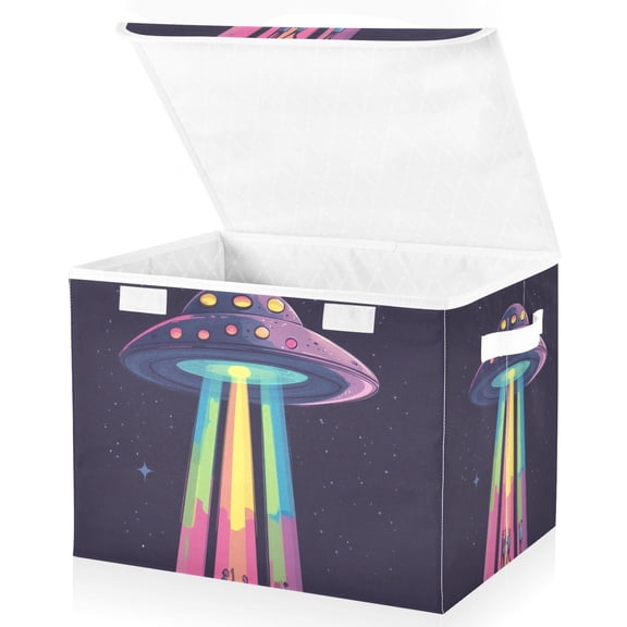 Yayeee Collapsible Cube Storage Bin with Lid Fabric Closet Decorative Basket with Handles, Purple UFO