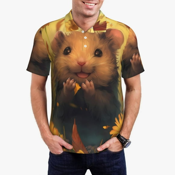 Saiise Mignon Tournesol Cochon d'Inde Imprimé Chemise de Golf pour Hommes Évacuation de l'Humidité Séchage Rapide Polo Performance pour Hommes-Grand