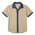 thumbnail image 6 of TKKCS Mens Cotton Linen Shirts- Short Sleeve Collared Casual Breathable Color Block Lightweight Button Down Shirts Khaki Size XL, 6 of 6