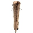 thumbnail image 3 of Page-65 Women's Back Lace Up Round Toe High Heel Platform Mid-Calf Knee High Boots ( Taupe, 7.5), 3 of 3