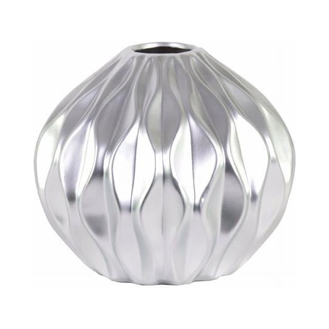 Benzara BM134192 Vase Bas Rond avec Ronde & Lip&44; Conception Vague - Argent - 9,5 x 9,5 x 8,25 Po & Petit