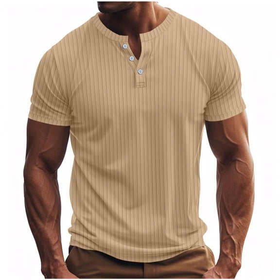 Ohufall Men's Loose Lapel Buttons Henley Shirts Casual Solid Color Turndown Collar Pullover Shirts Tops