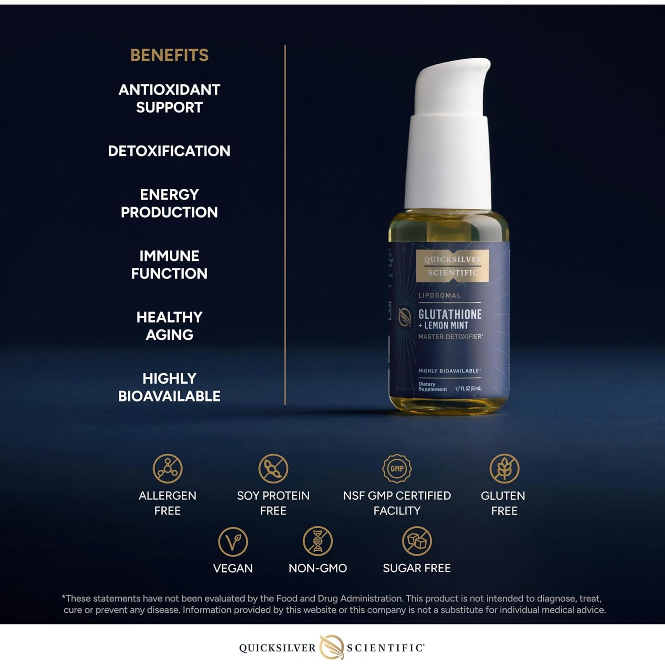 Quicksilver Scientific Liposomal Glutathione - Superior Absorption Oral Glutathione Supplement for Detox & Immune Support