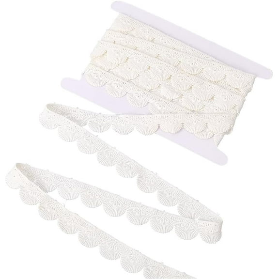 1 Inch White Cotton Lace Roll Ribbon Crochet Eyelet Embroidery Applique Trim Shell Embroidered Scalloped Edge Trimming Bulk for Sewing Making Crafts Dresses Clothes Wedding Home Decor DIY