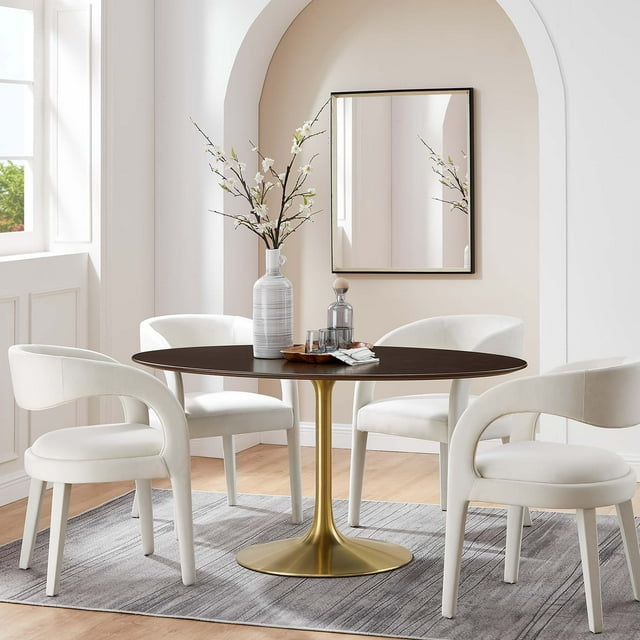Modway Lippa 60" Oval Wood Grain Dining Table in Gold Cherry Walnut