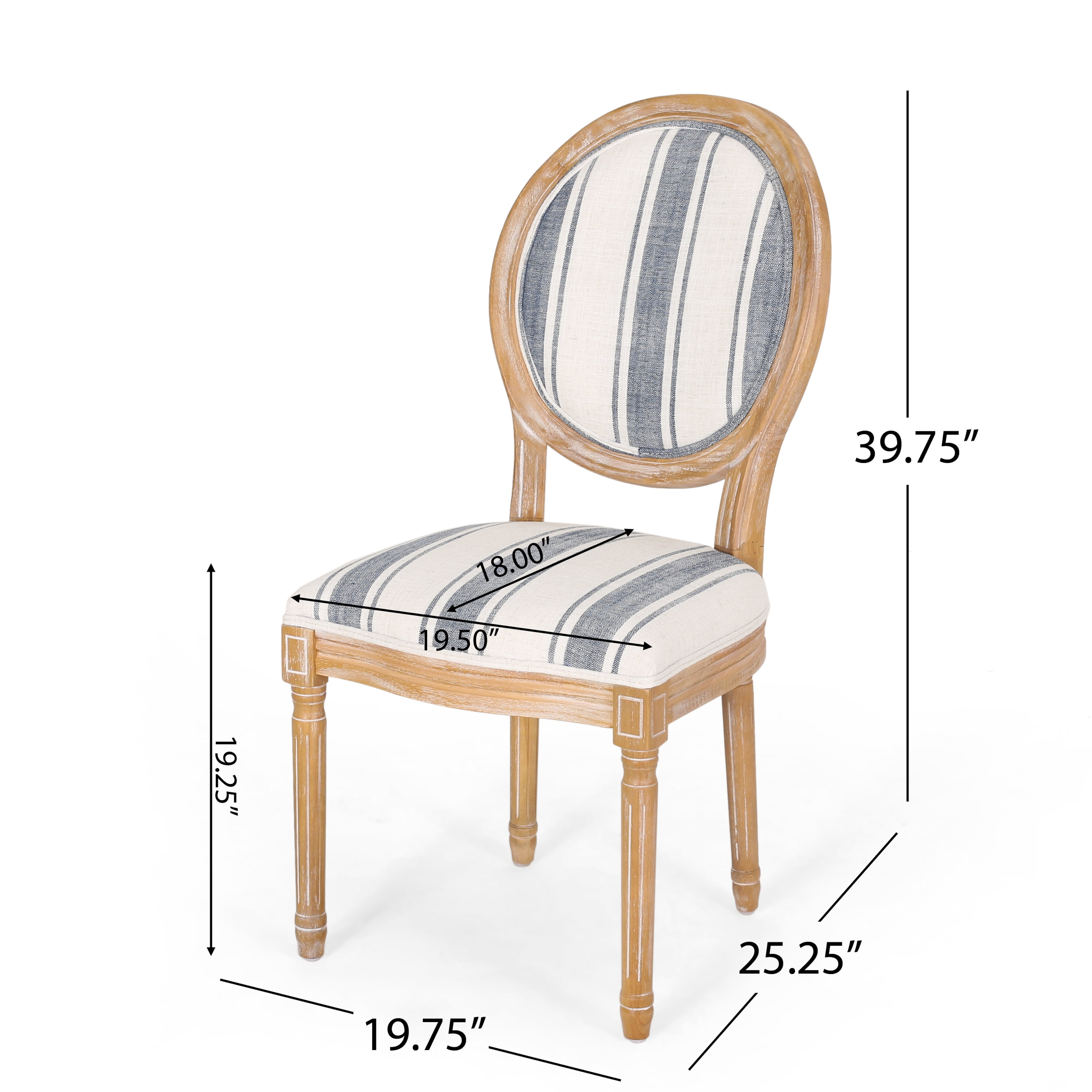 Noble House Karter French Fabric Dining Chairs, Set of 2, Dark Blue Stripes