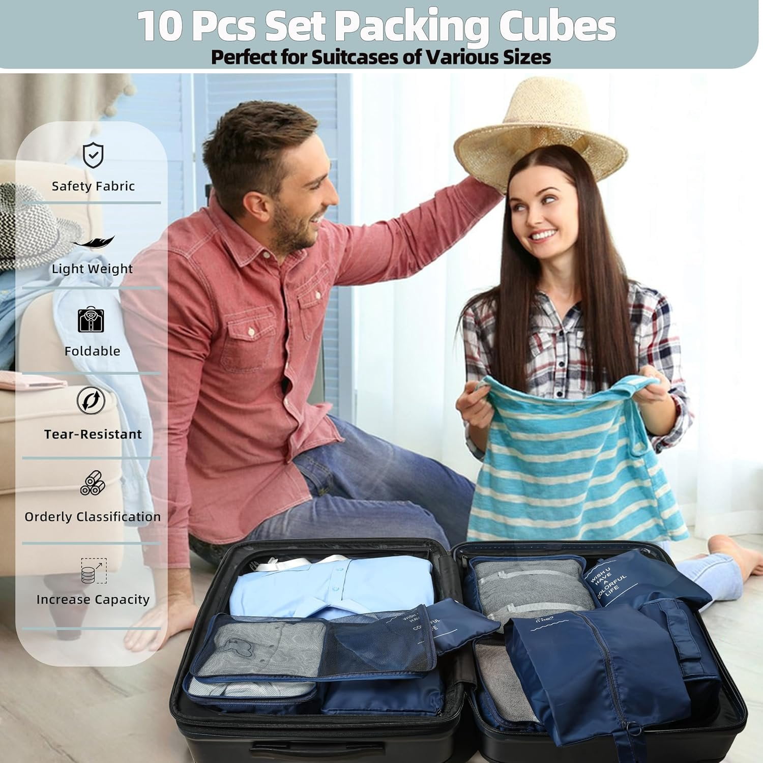 10 count Set Packing Cubes - Travel Packing Organizers, Expandable Suitcase Organizer, Luggage Organizer Bags
