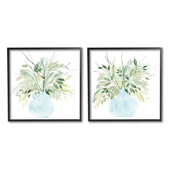 Stupell Industries Herbal Plants Watercolor Vase Graphic Art Black Framed Art Print Wall Art, Set of 2, Design by Grace Popp