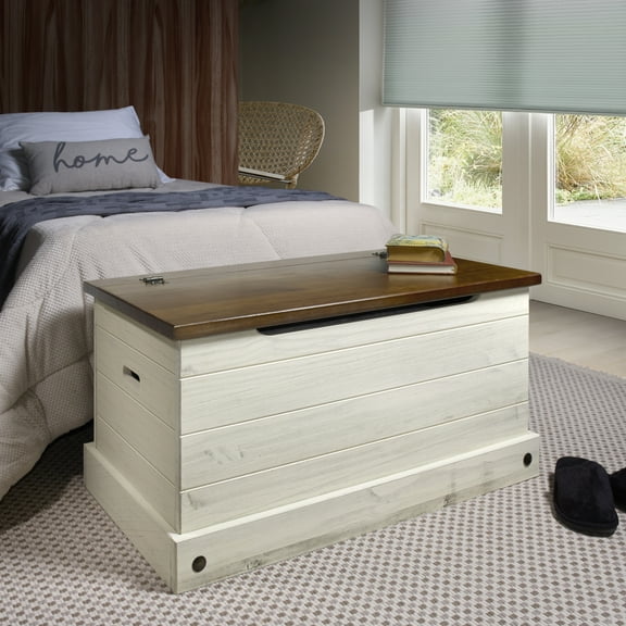 Wood Storage Trunk Ottoman White Distressed | Furniture Dash CADB440