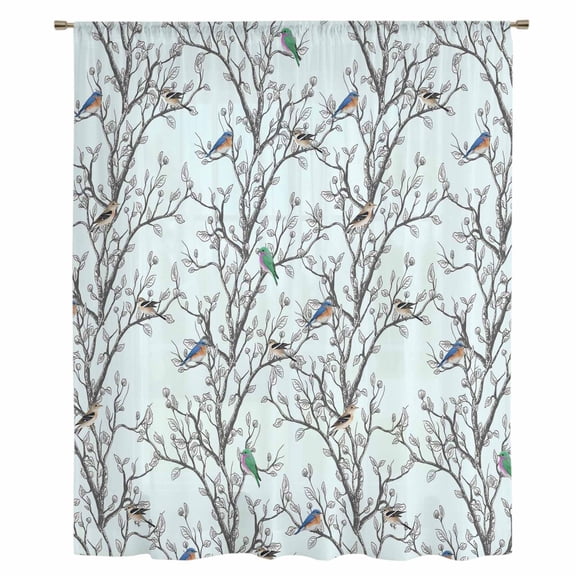 Natural Trees Branches Sheer Curtains 72 Inches Long, Colored Birds Vintage Rustic Blue Light Filering Curtains, Breathable Simi Curtain Privacy Drapes for Living Room Bedroom Window Treatment