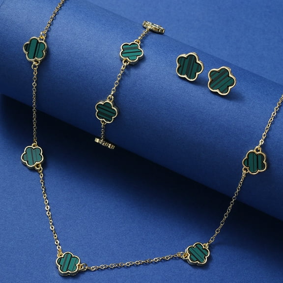 Five-leaf Grass Jewelry Set, Birthstone Petal Necklace/Earrings/Bracelet Set Jewelry, Birthday Christmas Valentines Mother's Day Gifts for Women Mom