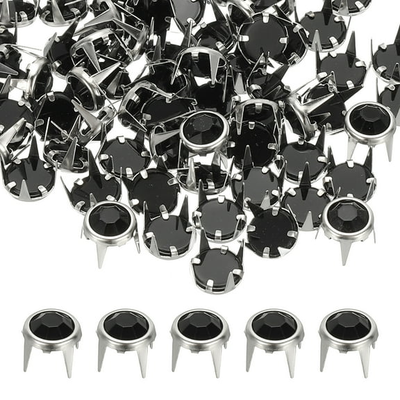 Uxcell 8mm Rhinestone Stud, 70 Sets Metal Claw Beads Nailhead Rivet Decorative Refills Rivet for Leather Crafting for Decor Repair Clothing Belts Bags Shoes, Black Silver Tone