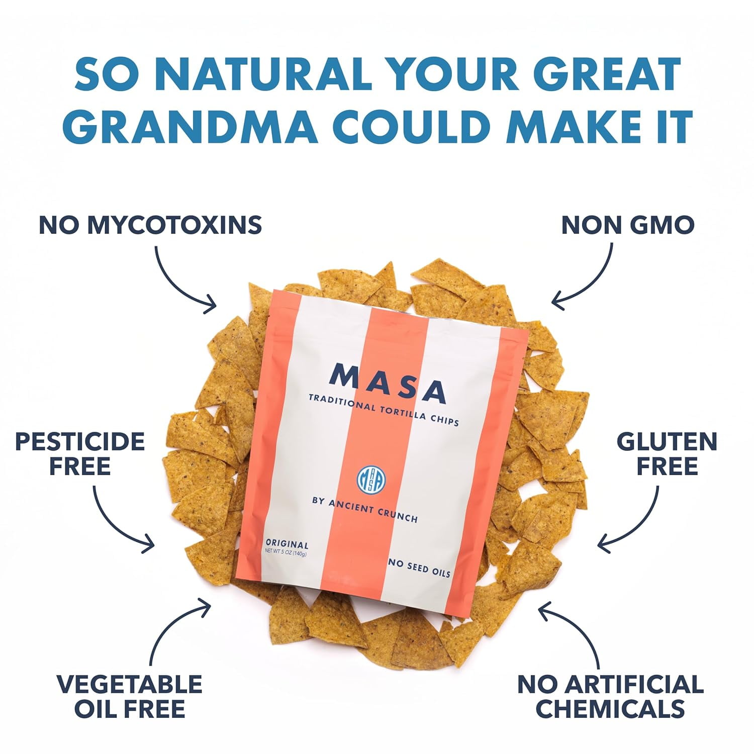 Ancient Crunch Masa Chips Traditional Tortilla Gluten Free Seed Oil-Free Crunchy Corn Chips 6-Pack 5 Oz