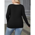 thumbnail image 2 of Weardear Plus Size Tops for Women Slim Fit Square Neck Ribbed Knit Tunic Shirts Long Sleeve Basic T-Shirt, 2 of 6